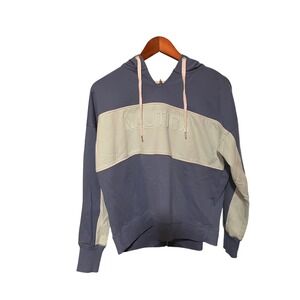 Nautica Women's XS Blue Pullover Hoodie Embossed Logo Color Block Sweatshirt